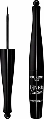 A product shot of a black liquid eyeliner pen and its applicator.