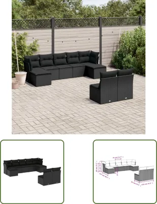 Produktbild von The Living Store 9-tlg. Garten-Sofagarnitur mit Kissen Schwarz Poly Rattan