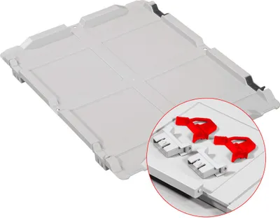 Produktbild von Scharnierdeckel Set Eurobox NextGen mit 2 roten Schiebeschnappverschlüssen | BxT 30x40cm | Grau | Eurobehälter, Transportbox, Transportbehälter, Stapelbehälter
