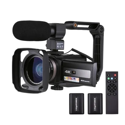 Produktbild von Andoer 4K 60FPS Ultra HD Digitale Videokamera DV-Camcorder 48MP 16X Zoom 3-Zoll-drehbarer LCD-Touchscreen WiFi-Sharing IR-Nachtsicht-Bewegungserkennung Anti-Shaking-Zeitraffer Zeitlupe mit 0,39X Weitwinkelobjektiv Fernbedienung 2-teiliger Akku Externer Mikrofon-Griff