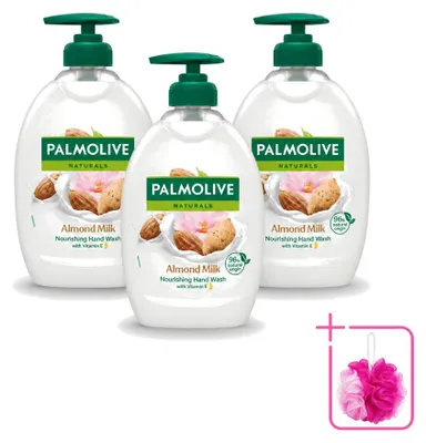 Productafbeelding van 3 x Palmolive vloeibare zeep, amandelmelk - met pompdispenser - 500 ml - voordeelverpakking - 3 stuks