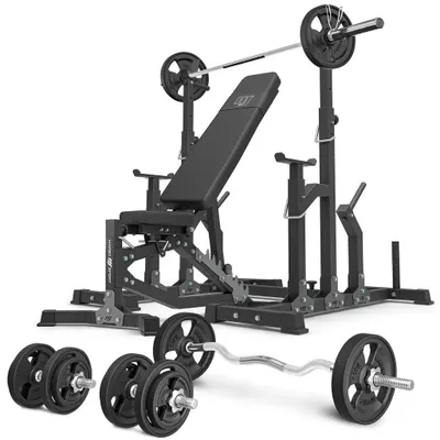Immagine prodotto di Marbo Sport - Set MS11_2.0_83KG_G | Panca pesi regolabile bifacciale + supporto regolabile + barra gommata e set di piastre pesi 83 kg