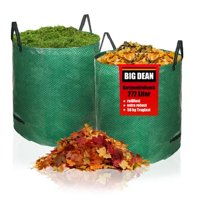 Produktbild von BigDean Gartensack XXL 272L - 2er Set - Laubsack mit extra robustem 150g/m² Gewebe - Gartenabfallsack für Laub, Müll, Grünabfall & Kompost - wasserdicht & reißfest