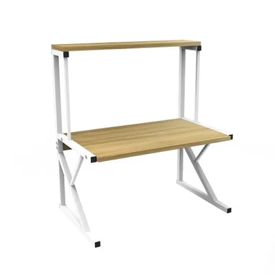 Produktbild von Mikrowellenhalter 2-stufiges Küchenregal Standregal Gewürzregal aus Holz und Stahl 54x30x65cm Holzfarbe
