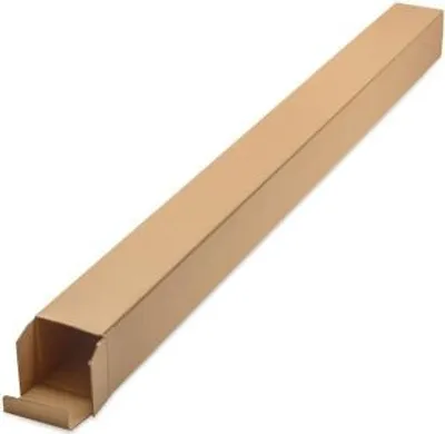 A long, rectangular cardboard tube box is shown diagonally against a white background.