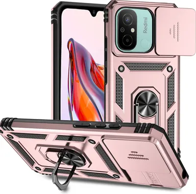 Produktbild von Redmi 12C Hülle mit Schiebe Kamera Schutz und Ringhalter Ständer Schutzhülle für Xiaomi Poco C55 / Redmi 12C Rosa
