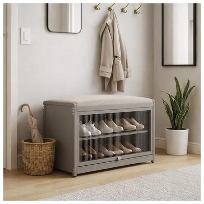 Produktbild von Schuhschrank mit Schiebetür und Sitzkissen Braun