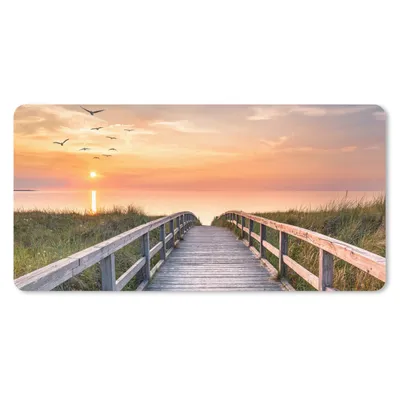 Produktbild von MuchoWow® Mauspad Mousepad Sonnenuntergang - Meer - Weg - Gras - Düne - Vögel 60x30 cm - Mousepads - Maus Mat - Pad - Mausunterlage - Nachhaltig