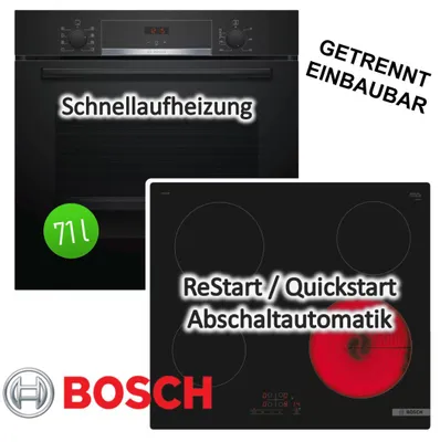 Produktbild von Herdset BOSCH Backofen EcoClean + Glaskeramik-Kochfeld TouchSelect autark 60 cm