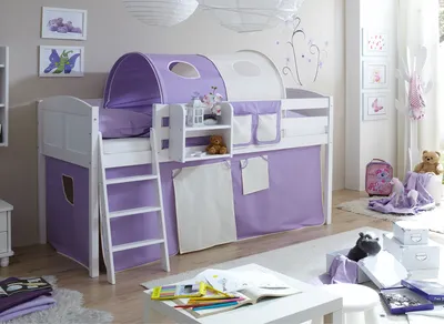 Produktbild von Hochbett "Eric" Country Kiefer Weiß Classic (Lila-Beige)