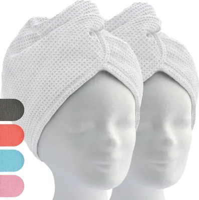 Produktbild von ELEXACARE Haarturban, Turban Handtuch mit Knopf (2 St., Weiß), Mikrofaser Handtuch für Kopf und Lange Haare
