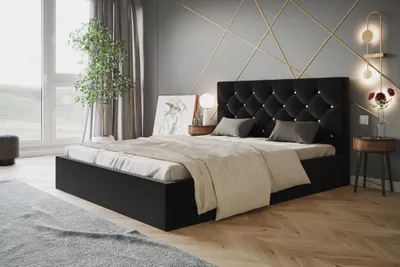 Produktbild von Bett Boston 160x200 mit Bettkasten und Holzrahmen, Jasminstoff, Schwarz