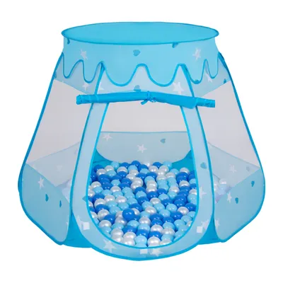 Obrázok produktu pre Selonis Hrací stan 105X90cm/600 loptičiek Hradný domček Pop Up Ballpit Plastové loptičky pre deti, Modrá:BabyModrá-Modrá-Perla