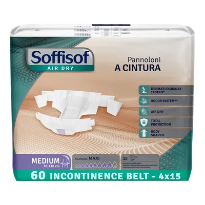 Zdjęcie produktu dla Soffisof Air Dry Maxi - 15x Pieluchy z pasem biodrowym - Produkty chłonne dla dorosłych -  9 kropelki, Rozmiar M