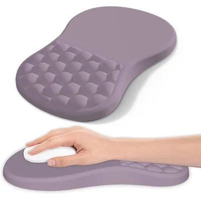 Obrázok produktu pre Podložka pod myš s oporou pre zápästie, ergonomická podložka pod myš z pamäťovej peny, protišmyková gumová základňa, fialová