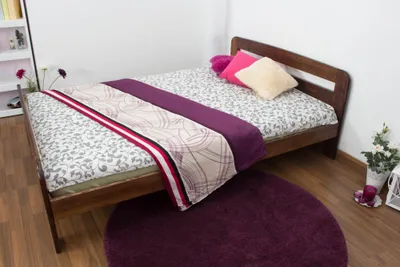 Produktbild von Kinderbett / Jugendbett Kiefer Vollholz massiv Nussfarben A6, inkl. Lattenrost - Abmessung 140 x 200 cm