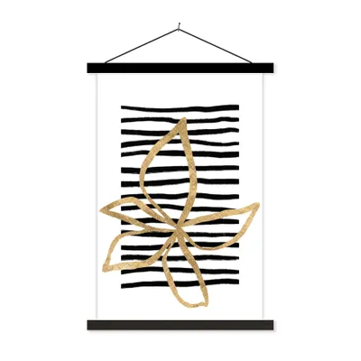 Produktbild von MuchoWow® Textilposter Blume - Gold - Linie 40x60 cm mit schwarzem Rahmen - Wanddekorationen