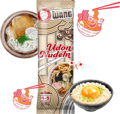 Produktbild von Mr. WANG Udon Nudeln 10 x 300g (getrocknet, natürliche Zutaten, Vegan) Japanische Weizennudeln für Suppen, Salaten, Bowls & Wok-Gerichte