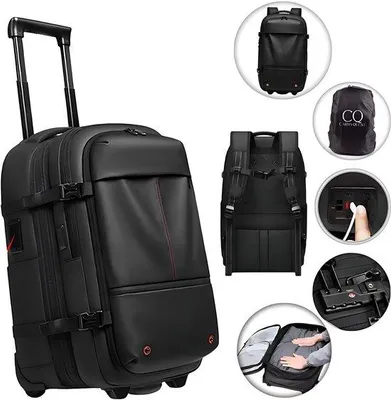 Produktbild von CarryQuest® - Zen Efficient PRO Vakuum Rucksack Trolley 54-65L - Handgepäck Rucksacktrolley mit Rädern - Vakuum Rucksack mit Kompressionssystem - Laptopfach 17,3 Zoll - USB-C - TSA-Schloss - Schwarz