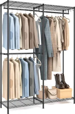 Produktbild von SONGMICS Kleiderständer, offener Kleiderschrank, Garderobe hochbelastbar, Garderobenständer mit verstellbaren Ablagen und Kleiderstangen