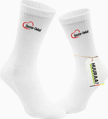 Produktbild von Huuraa Uni Socken Bester Onkel Herz 42/46 White Baumwolle Tennissocken Geschenkidee