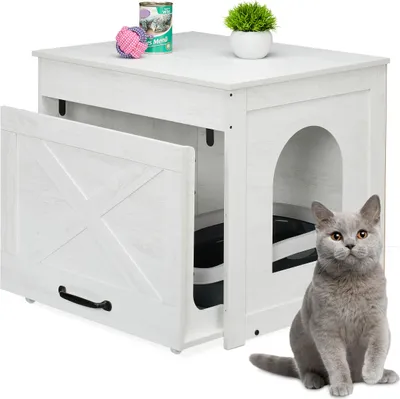 Produktbild von Relaxdays Katzenschrank für Katzentoilette, Katzenklo verstecken, ausziehbare Schublade, HBT: 53,5x60x51,5 cm, weiß/grau