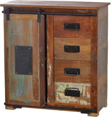 Produktbild von SIT Möbel Brotschrank mit 1 Schiebetür, 4 Schubladen | Altholz bunt | Metall schwarz | B 77 x T 38 x H 80 cm | 11301-98 | Serie SAMBA