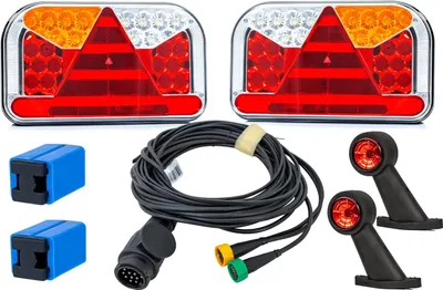 Produktbild von Lichtset: FRISTOM FT-170 LED-Rückleuchten + FRISTOM FT-009 LED-Seitenmarkierungsleuchten + MANTES 5,2 m 13-poliger Kabelbaum