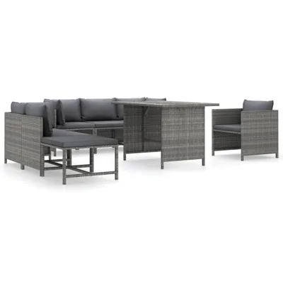 Produktbild von 8-tlg. Garten-Lounge-Set mit Kissen Poly Rattan Grau
