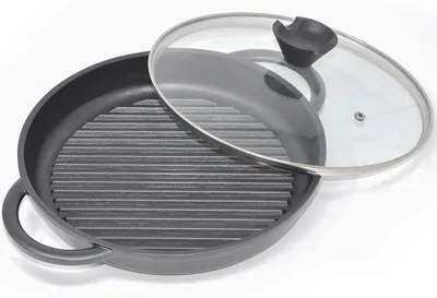 Grillpfanne 27 cm, Aluguss, Antihaft, Induktion, mit Deckel