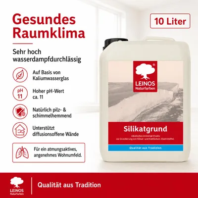 Produktbild von LEINOS Silikatgrund 10 l farblos – Fixativ für Silikat- & Kalkfarbe innen, KI-generiertes Bild