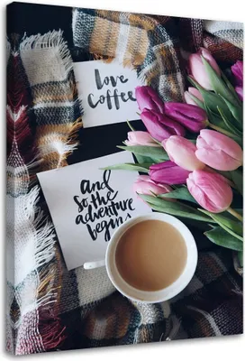 Produktbild von Leinwandbild kaffeemorgen 70x100 cm Feeby rosa wandbild bereit zum aufhängen