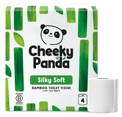 Produktbild von The Cheeky Panda Bambus Toilettenpapier 3-Lagig | 4 Rollen x 200 Blatt | Klopapi