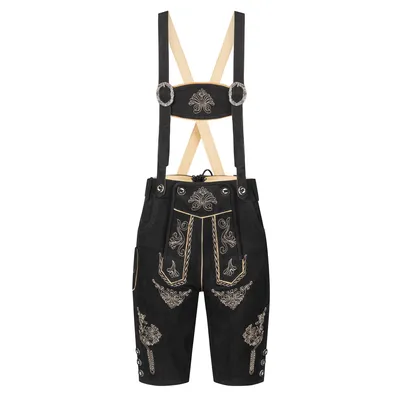 Produktbild von Bohmberg Damen Trachten Lederhose knielang aus echtem Rindsleder inkl. Hosenträger schwarze Trachtenhose für Volksfest