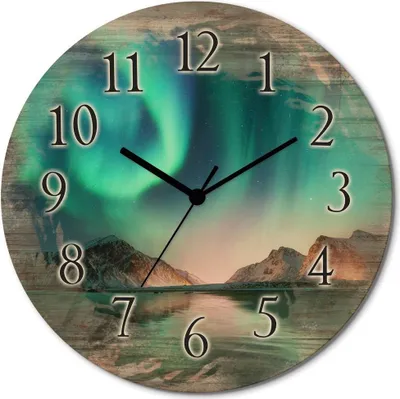 Produktbild von ARTland Holz Wanduhr Funkuhr - schwarzer Zeiger Auroraborialis - Nördliches Polarlicht Größe: 30x30 cm