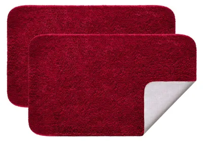 Image de Lot de 2 tapis de salle de bain : tapis de bain antidérapant et lavable, tapis de table de chevet, tapis de douche absorbant, tapis de sol pour le salon et la salle de bain, 40 x 60 cm, rouge