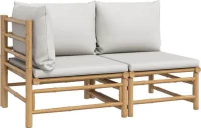 Produktbild von vidaXL 2-tlg. Garten-Lounge-Set Hellgraue Kissen Bambus