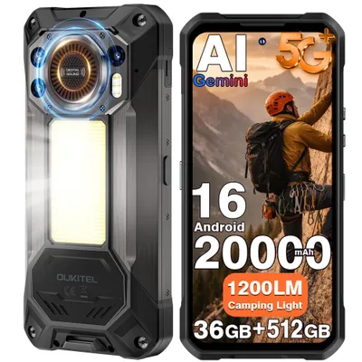 Image de Smartphone Robuste OUKITEL WP61, 5G, Android 16, 512 Go, Noir, Batterie 20000mAh, charge 45W, 108MP, 6,78 pouces, NFC, téléphone portable