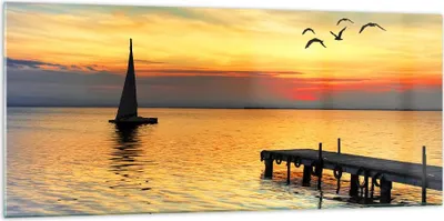 Produktbild von Bilder auf glas - Strand landschaft wasser brücke - 120x50cm - Glasbilder - Wandbilder - Kunstdruck - zum Aufhängen bereit - Wanddekoration aus Glas - Glas Bilder - Wandbild auf Glas - GAB120x50-2535