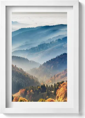 Produktbild von Berglandschaft– Wandbild mit Rahmen – Gerahmtes Bild  – Wanddekoration – 20x30 cm – Weiß