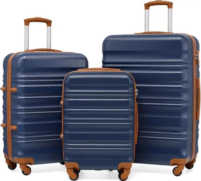 Image de COOLIFE Valise rigide Trolley Valise à roulettes avec serrure TSA, 4 roulettes bleu/marron