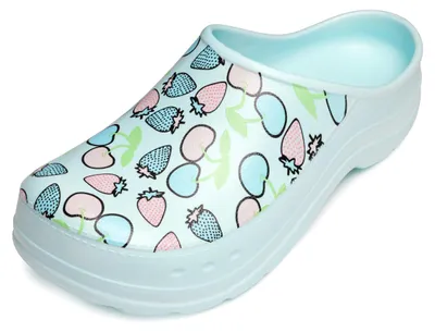 Produktbild von Gartenclogs für Damen Ultraleicht EVA Gemustert Gartenschuhe LA-CA-ComoHappyWoman (Aquablau/Fruchtmotiv2, 38)