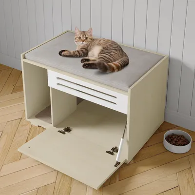 Productafbeelding van Garvee kattenmeubels van hout – groot, geventileerd, met een openslaande deur – verborgen krabplek