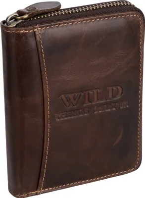 A close-up shot of a brown leather wallet.