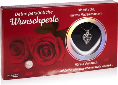 Produktbild von BRUBAKER Herzenswunsch Wunschperle - Halskette mit Herz Anhänger + Muschel mit echter Perle als Schmuck Geschenkset