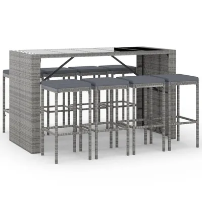 Produktbild von vidaXL 9-tlg. Gartenbar-Set mit Kissen Grau Poly Rattan