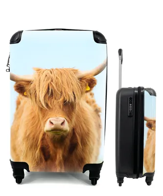 Produktbild von MuchoWow® Koffer Handgepäck Trolley Rollkoffer Kleine Reisekoffer mit 4 Rollen - Schottischer Highlander - Haare - Gras - Cabin Size < 55x40x23 cm & 55x40x20 cm - Fotokoffer - Kabinenkoffer - Boardgepäck - Reise-Box - Reisekoffer - Reisegepäck - Koffer mit Bild - Trolley für Kinder