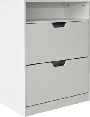Produktbild von Relaxdays Schuhschrank mit Ablage, HBT: 102x80x24 cm, für 12 Paar, 2 Klappen, Flur, schmaler Schuhkipper, modern, weiß