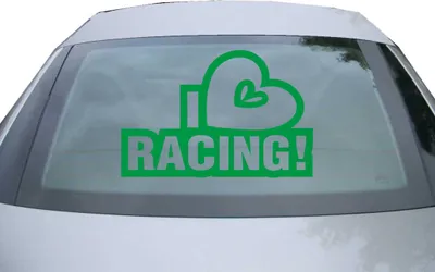 Produktbild von Indigos UG - Aufkleber Heckscheibe & Motorklappe DE2895 - grün - 600x399 mm - I Love Racing - Fisch - Auto Scheiben Fenster Heckklappe Tuning Racing JDM - Die cut