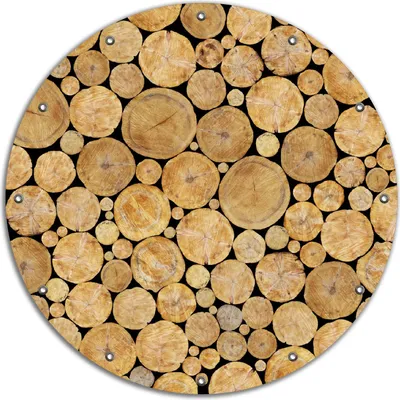 Produktbild von Wallario rundes Outdoor-Poster für Garten oder Balkon, Motiv Holzstapel rund, 90 cm Durchmesser
